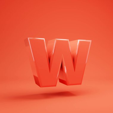 W harfi küçük harf. Parlak yansımaları ve gölge ile Yaşayan Coral yazı tipi