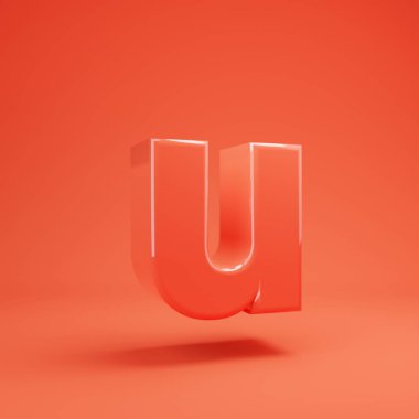 U harfi küçük harf. Parlak yansımaları ve gölge ile Yaşayan Coral yazı tipi