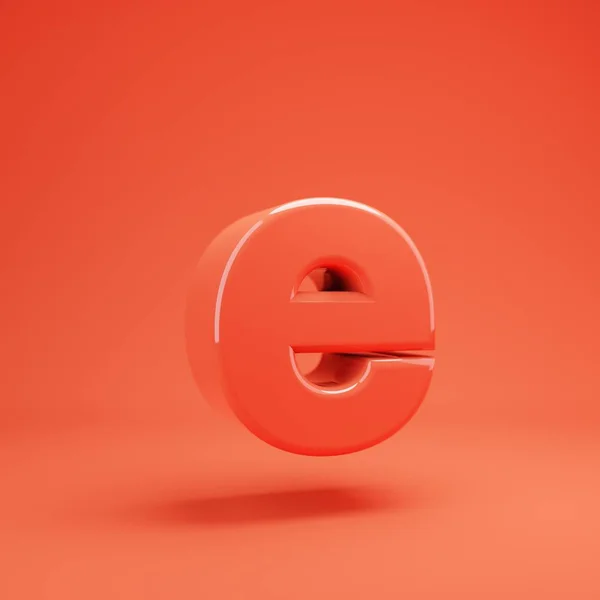 Letter E kleine letters. Levende koraal lettertype met glanzende reflecties en schaduw — Stockfoto