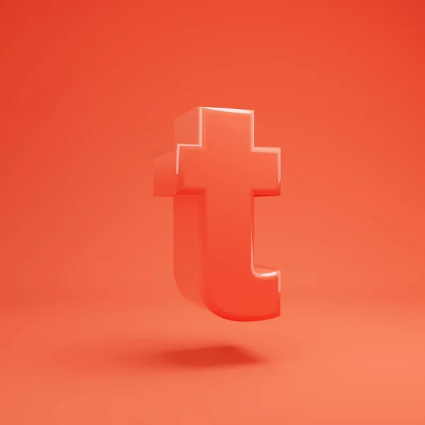 Letter T kleine letters. Levende koraal lettertype met glanzende reflecties en schaduw — Stockfoto