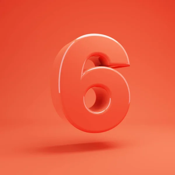 Number 6. Living Coral font with glossy reflections and shadow — Stock Photo, Image