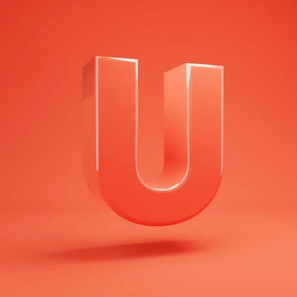 Letter U uppercase. Living Coral font with glossy reflections and shadow — Stock Photo, Image