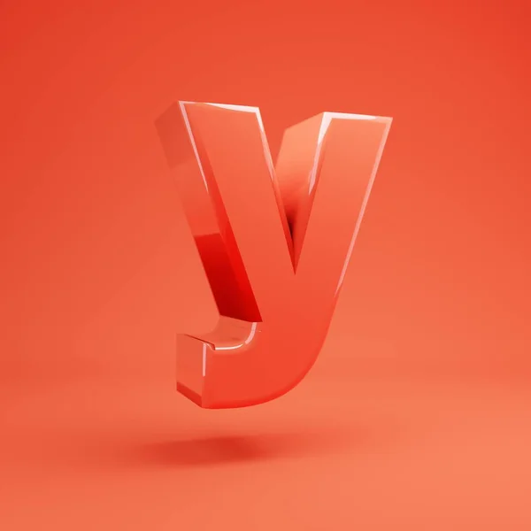 Letter Y lowercase. Living Coral font with glossy reflections and shadow — Stock Photo, Image
