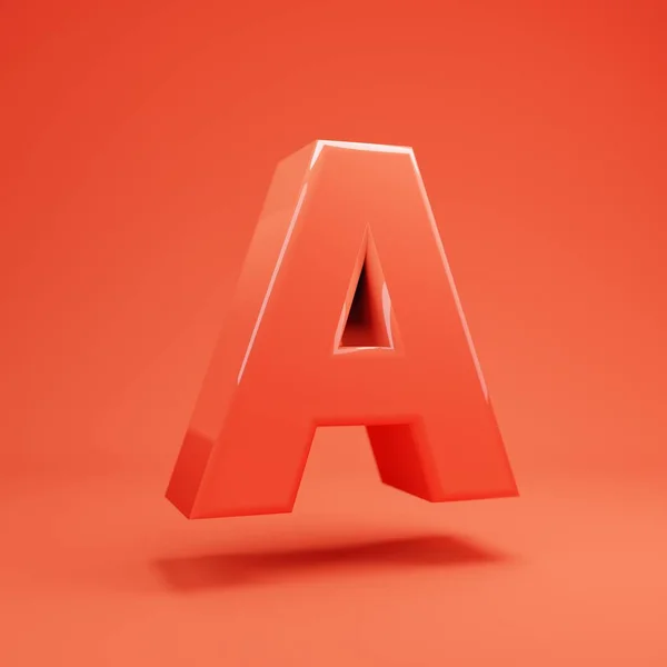 Letter A uppercase. Living Coral font with glossy reflections and shadow — Stock Photo, Image