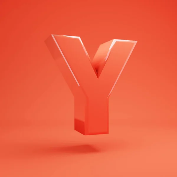 Letter Y hoofdletters. Levende koraal lettertype met glanzende reflecties en schaduw — Stockfoto