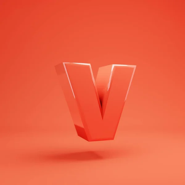 Letter V kleine letters. Levende koraal lettertype met glanzende reflecties en schaduw — Stockfoto