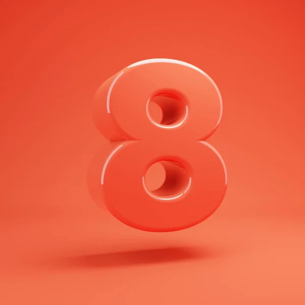 Numero 8. font Living Coral con riflessi lucidi e ombra — Foto Stock