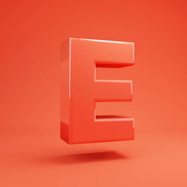 Letter E hoofdletters. Levende koraal lettertype met glanzende reflecties en schaduw — Stockfoto