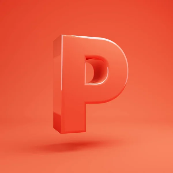 Letter P uppercase. Living Coral font with glossy reflections and shadow — Stock Photo, Image