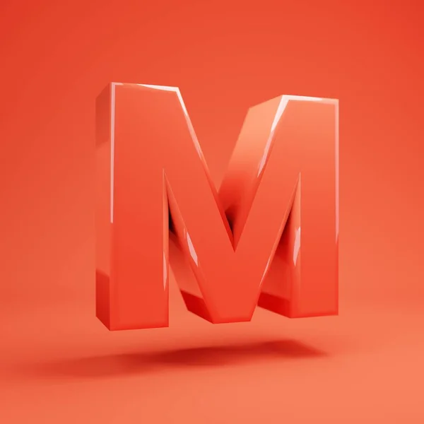 Letter M hoofdletters. Levende koraal lettertype met glanzende reflecties en schaduw — Stockfoto