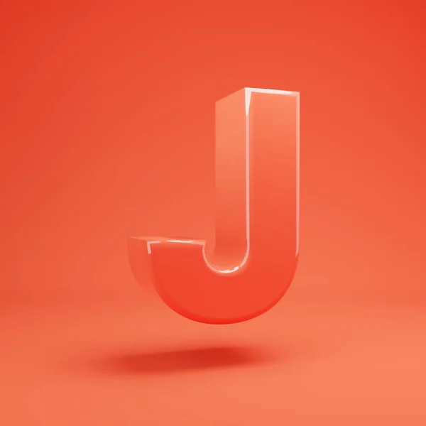 Letter J uppercase. Living Coral font with glossy reflections and shadow — Stock Photo, Image