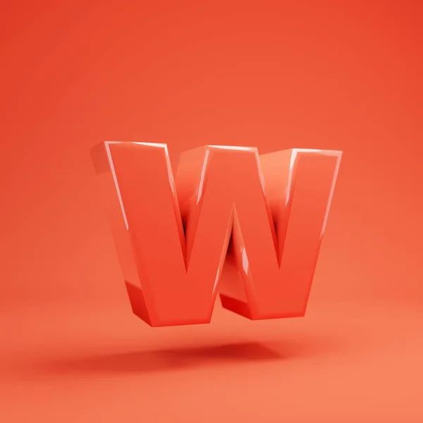 Letter W lowercase. Living Coral font with glossy reflections and shadow — Stock Photo, Image