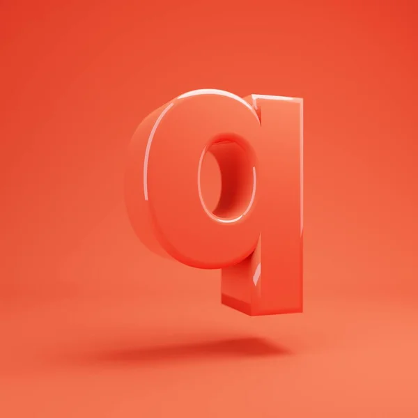 Letter Q kleine letters. Levende koraal lettertype met glanzende reflecties en schaduw — Stockfoto