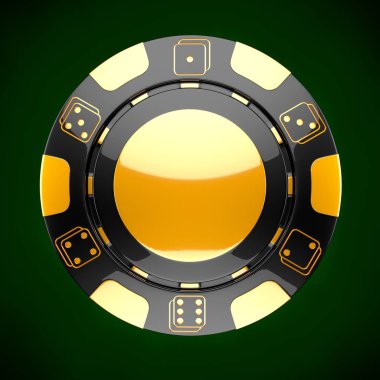 Kumarhane fişi. Klasik casino oyunu 3d belirteç. Kumar konsepti, altın tasarım öğeleri ile siyah poker fişleri.
