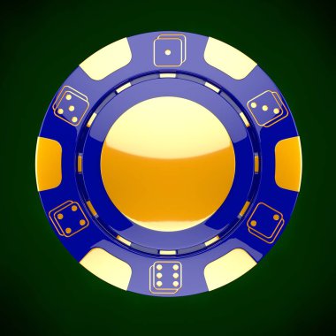 Kumarhane fişi. Klasik casino oyunu 3d belirteç. Kumar konsepti, altın tasarım öğeleri ile mavi poker fişleri.