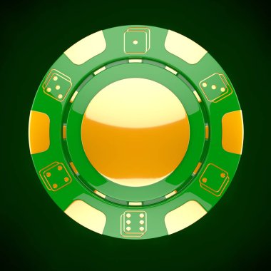 Kumarhane fişi. Klasik casino oyunu 3d belirteç. Kumar kavramı, altın tasarım öğeleri ile yeşil poker fişleri.