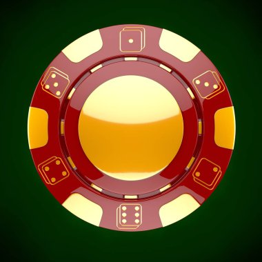 Kumarhane fişi. Klasik casino oyunu 3d belirteç. Kumar konsepti, altın tasarım öğeleri ile kırmızı poker fişleri.