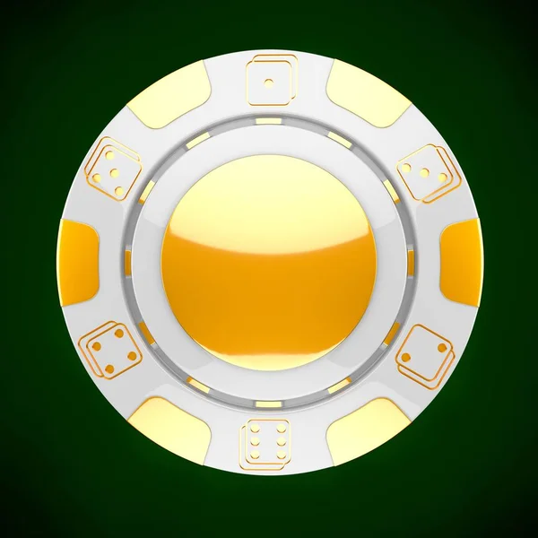 Chip de casino. Clásico juego de casino 3D token. Concepto de juego, fichas de póquer blanco con elementos de diseño dorado . — Foto de Stock