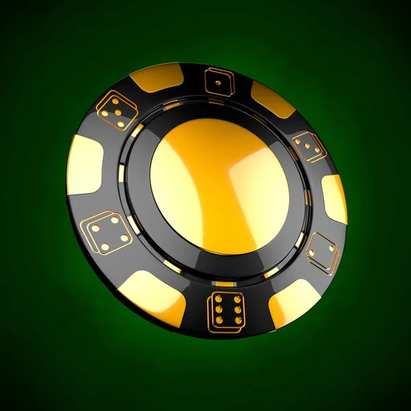 Casino token. Classic casino game 3D chips. Gambling concept, black poker chips with golden design elements.