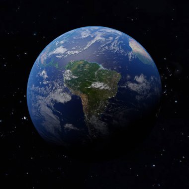 Dünya gezegeni. Brezilya karanlık alanlarda şehir ışıkları ile merkezinde