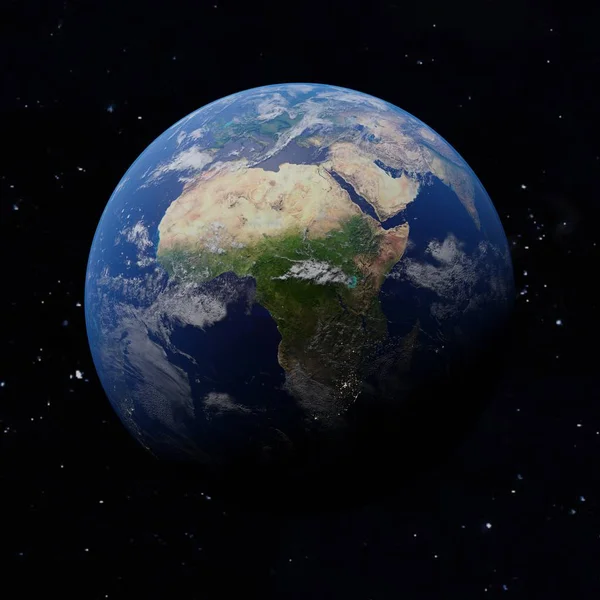 Planet Erde. Afrika im Zentrum mit Stadtbeleuchtung in dunklen Gegenden — Stockfoto