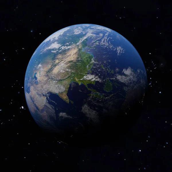 Maa-planeetta. Aasia keskustassa kaupungin valot tummia alueita — kuvapankkivalokuva
