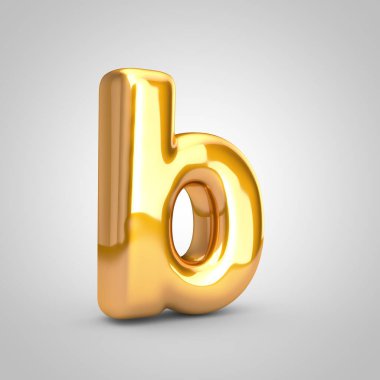 Altın metalik balon harfi B küçük harf beyaz zemin üzerinde izole.