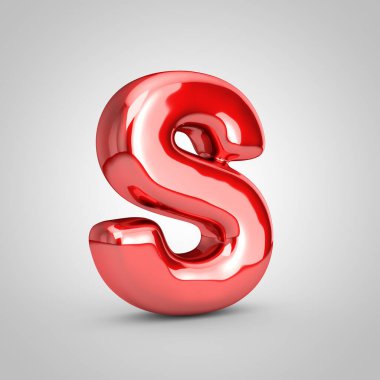 Kırmızı metalik balon harfi S büyük harfi beyaz arka planda izole edilmiş. 3d resimlendirme.