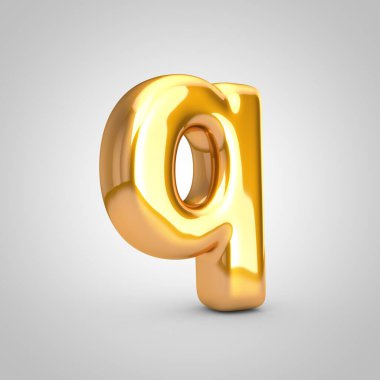 Altın metalik balon harfi Q küçük harfi beyaz arkaplanda izole.