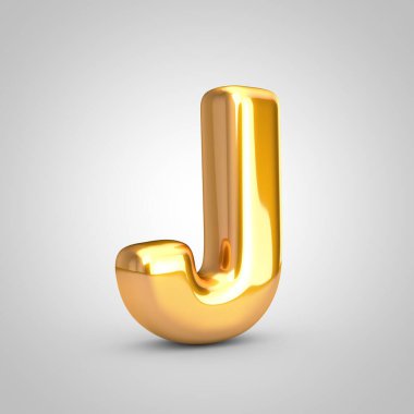 Altın metalik balon harfi J büyük harf beyaz zemin üzerinde izole.
