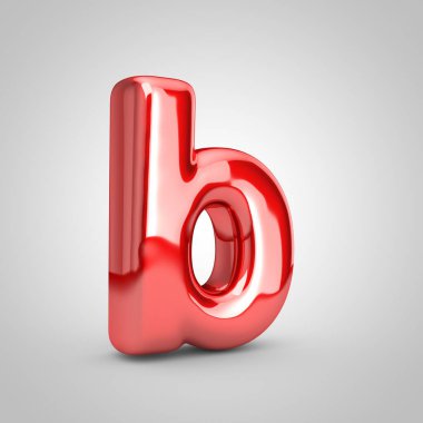 Red metallic balloon letter b lowercase isolated on white background. 3D rendered illustration.