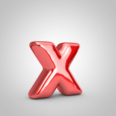Kırmızı metalik balon harfi X küçük harf beyaz arka planda izole edilmiş. 3d resimlendirme.
