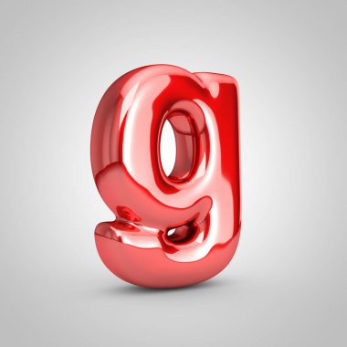 Kırmızı metalik balon G harfli küçük harf beyaz arka planda izole edilmiş. 3d resimlendirme.