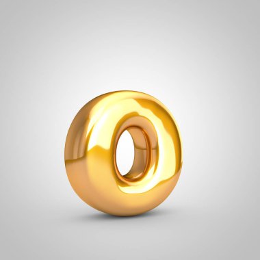 Altın metalik balon harfi O küçük harf beyaz arkaplan izole.