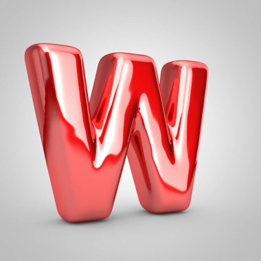 Beyaz zemin üzerinde kırmızı metalik balon harfi W büyük harfi izole edilmiş. 3d resimlendirme.