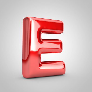 Red metallic balloon letter E uppercase isolated on white background. 3D rendered illustration.