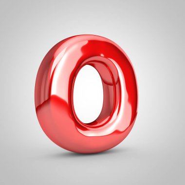 Kırmızı metalik balon harfi O büyük harfi beyaz arka planda izole edilmiş. 3d resimlendirme.