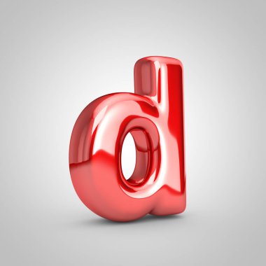 Red metallic balloon letter d lowercase isolated on white background. 3D rendered illustration.