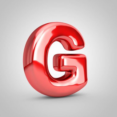 Red metallic balloon letter G uppercase isolated on white background. 3D rendered illustration.