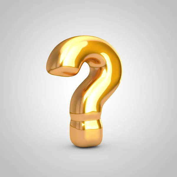 Goldener metallischer Ballon Frage Symbol isoliert auf weißem Hintergrund. — Stockfoto