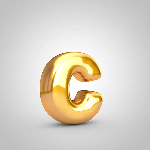 Palloncino metallico dorato lettera C minuscolo isolato su sfondo bianco . — Foto Stock