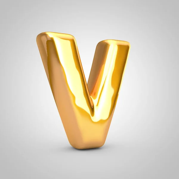 Golden metallic balloon letter V uppercase isolated on white background. — ストック写真