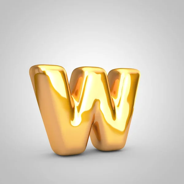 Golden metallic balloon letter W lowercase isolated on white background. — ストック写真