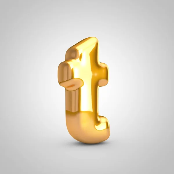 Golden metallic balloon letter T lowercase isolated on white background. — ストック写真