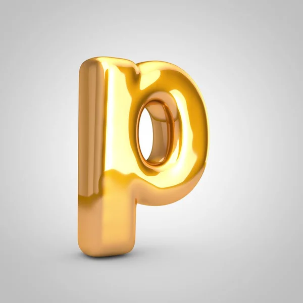 Globo metálico dorado letra P minúscula aislado sobre fondo blanco . — Foto de Stock