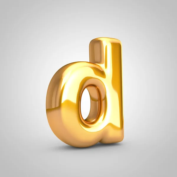 Gouden metalen ballon letter D kleine kast geïsoleerd op witte achtergrond. — Stockfoto