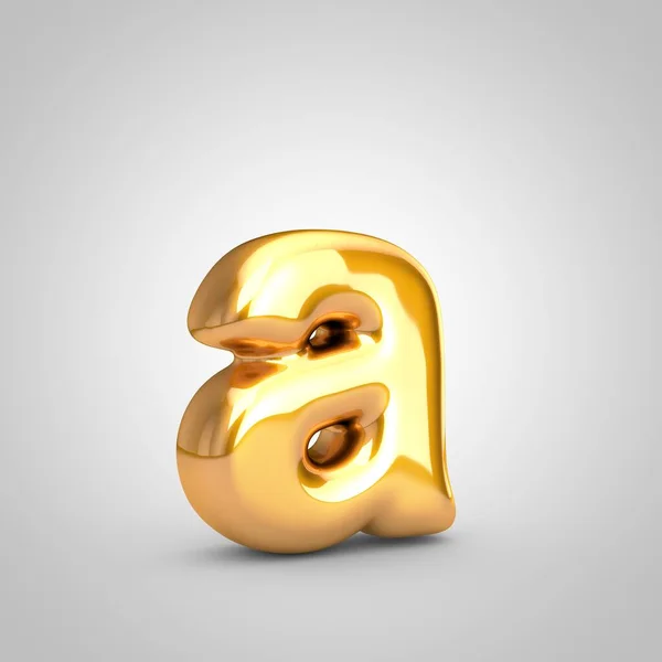 Palloncino metallico dorato lettera A minuscolo isolato su sfondo bianco . — Foto Stock