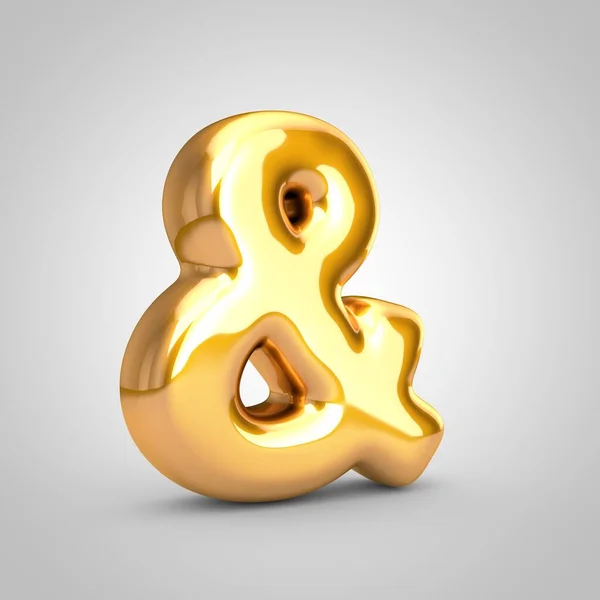 Золотой металлический шар амперсанд символ изолирован на белом фоне . — стоковое фото