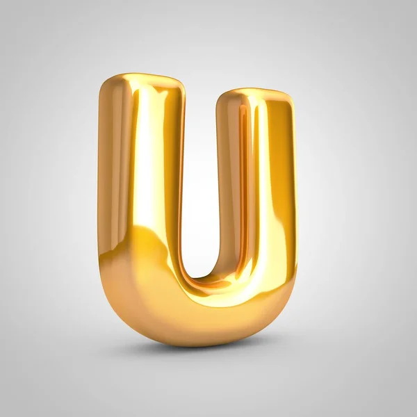 Gouden metalen ballon letter U hoofdletters geïsoleerd op witte achtergrond. — Stockfoto