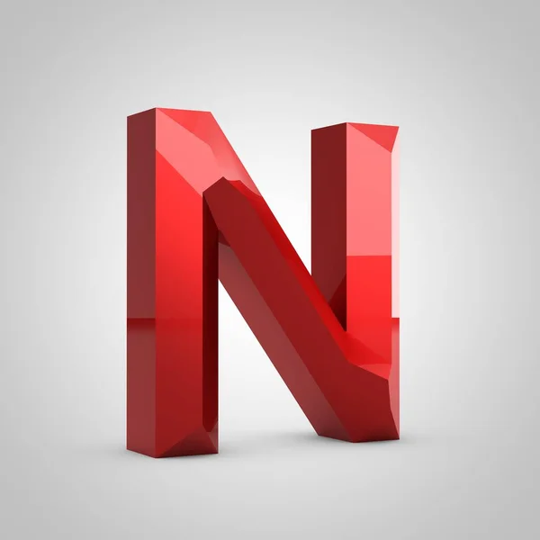Red glossy chiseled letter N uppercase — ストック写真